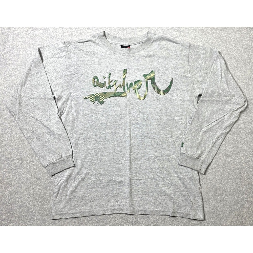 Vintage Quiksilver Shirt Boys Large Gray Long Sleeve Graphic Logo Surf Casual